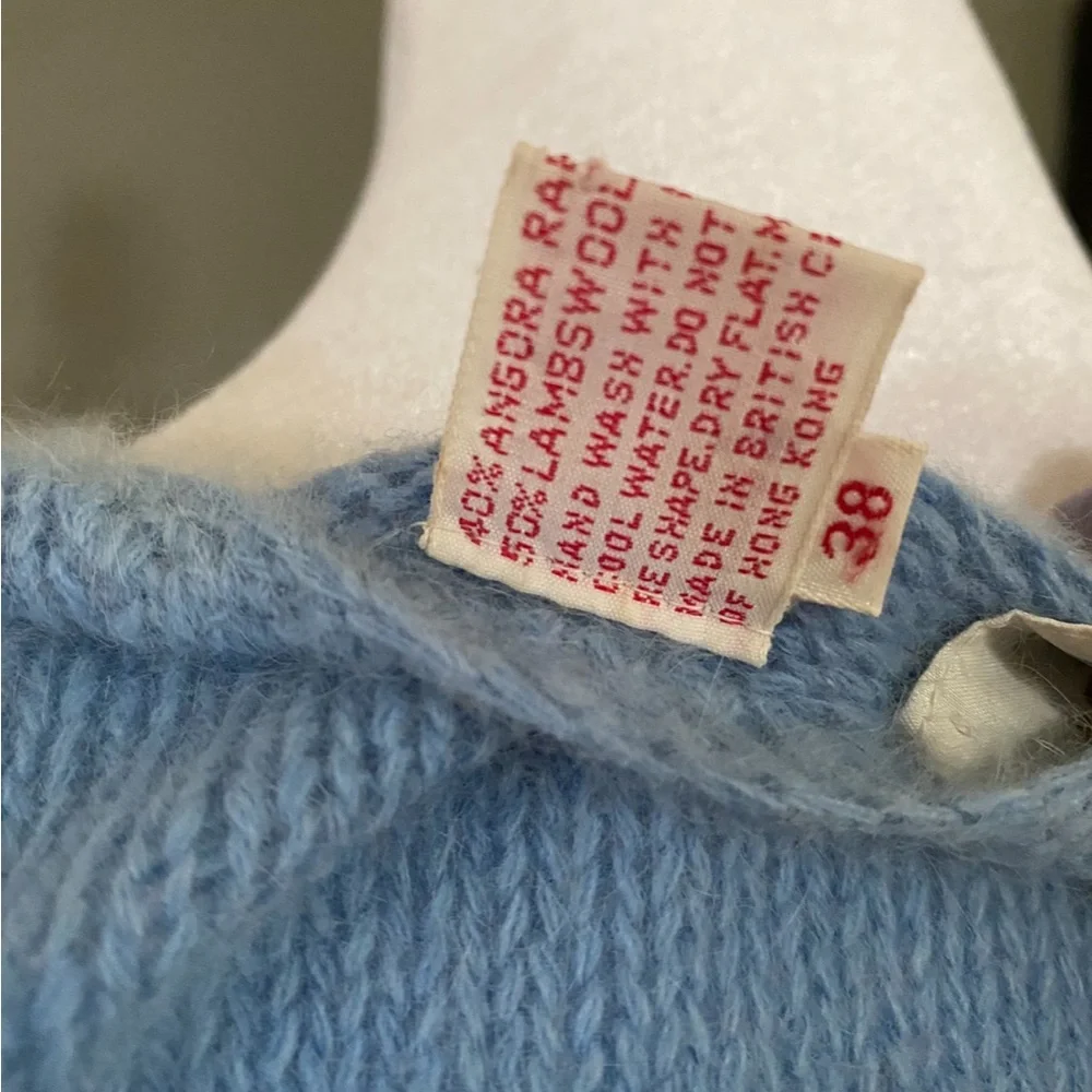 VTG 60s Blue Angora Wool Blend Short Sleeve Sweater XS S Doen Vibes - Picture 5 of 6